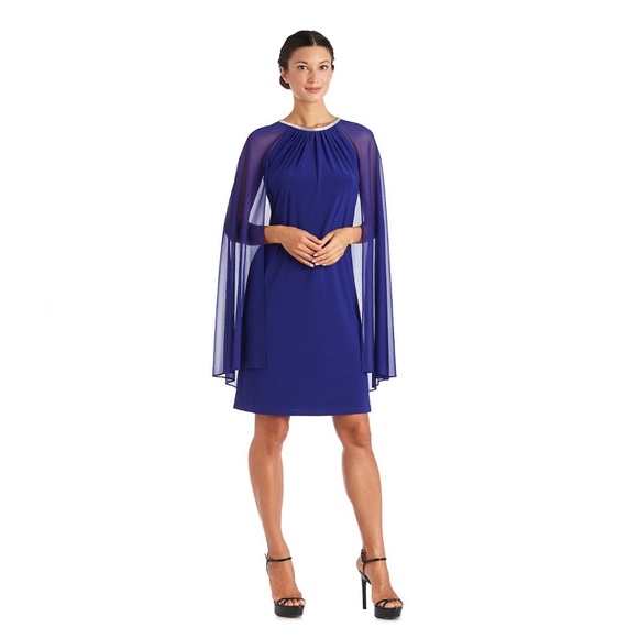 R & M Richards Dresses & Skirts - NWT R&M Richards Rhinestone-Neck Caped Dress Size 12